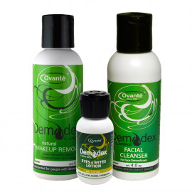 Demodex Eliminating Kit: Make up Remover, Facial Wash, Lids & Lash Lotion.